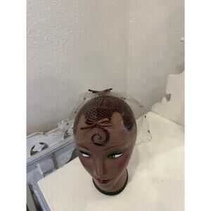 Vintage Netted Veil Bows Brown Polka Dot Headpiece Fascinator